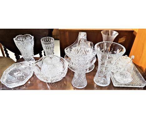 SELECTION OF CUT AND OTHER GLASSWAREincluding a celery vase, 20.5cm high, tapering vase, 21cm high, waisted vase, 26cm high, 