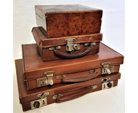 SMALL BROWN LEATHER BRIEFCASEwith chrome locks and a carry handle, 38.5cm wide, a similar briefcase with a fitted interior to