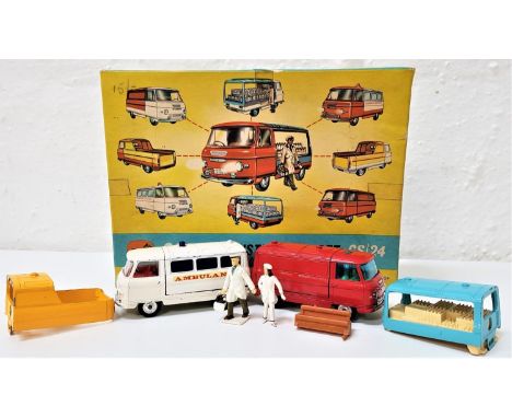 CORGI COMMER CONSTRUCTOR SET No 24with two cab/chassis units and four interchangeable bodies, milk bottles, bench and figures