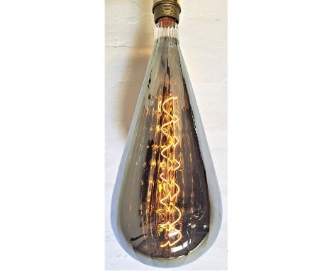TWO LARGE FEATURE LIGHT BULBSof pear shape with a silvered finish and decorative spiral filament, screw fixing, 38.5cm long (