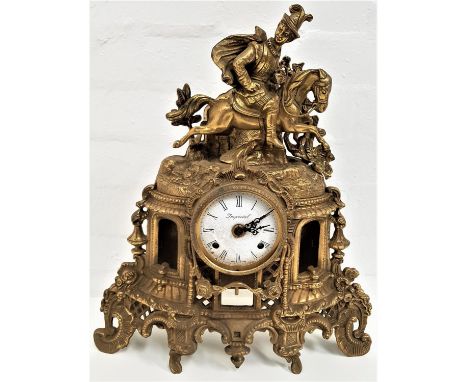 MID 20th CENTURY BRASS MANTLE CLOCKwith a circular enamel dial marked Imperial, with Roman numerals and an eight day German m