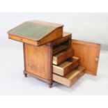 A 19TH CENTURY CAMPHOR WOOD DAVENPORT, with sliding top, green leather writing surface, small
