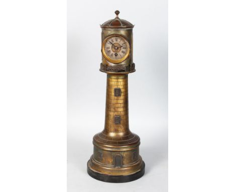 AN UNUSUAL 19TH CENTURY CLOCK IN THE FORM OF A LIGHTHOUSE, with circular clock dial, barometer dial to the reverse and subsid