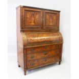 A 19TH CENTURY DUTCH WALNUT AND MARQUETRY CYLINDER BUREAU/CABINET, with a pair of panelled doors
