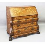 A GOOD 19TH CENTURY DUTCH WALNUT AND MARQUETRY BOMBE BUREAU, the full front inlaid with an urn,