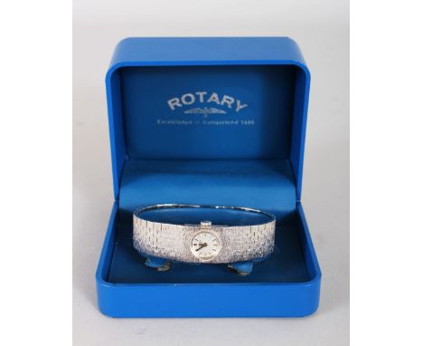 A LADIES' STEEL ROTARY WRISTWATCH with steel strap, boxed.