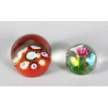 A LARGE MILLEFIORI PAPERWEIGHT and A FLOWER WEIGHT (2).