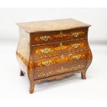 A GOOD 19TH CENTURY DUTCH MARQUETRY SECRETAIRE CHEST, the top drawer on a sliding secretaire with