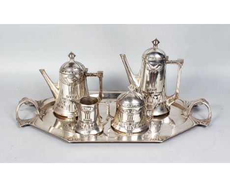 A WMF SILVER PLATED FIVE-PIECE TEA AND COFFEE SERVICE, comprising teapot, coffee pot, milk jug, sugar bowl and twin handled t