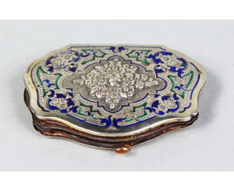 A SILVER AND BLUE ENAMEL PURSE.