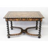 A GOOD 19TH CENTURY ITALIAN EBONY AND MARQUETRY TABLE, the rectangular top inlaid with a floral