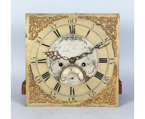 AN 18TH CENTURY 11-INCH DIAL CLOCK MOVEMENT by JAMES HARVEY, ABERGAVENNY, eight-day movement, silver chapter ring, engraved d