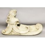 AN 18TH CENTURY CARVED MARBLE LINTEL with figures and scroll design. 2ft 10ins long x 1ft 10ins