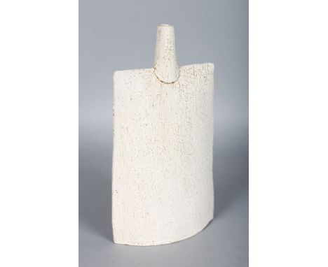 A STUDIO POTTERY VASE OF SLAB FORM, white crackle glaze, indistinct impressed monogram, possibly for Bernard Erwin. 11ins x 6