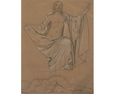 A 19th century charcoal and chalk sketch depicting Christ in a shroud, 55 x 43cm 