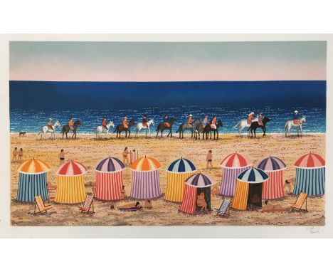 Francois (Fanch) Ledan (French, b. 1949), Beach scene with horses, colour lithograph, wove, signed in pencil lower right, 60 