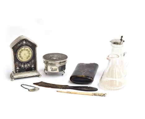 A silver and tortoiseshell desk clock by E S Barnsley &amp; Co, Birmingham 1920; together with a small silver and tortoiseshe