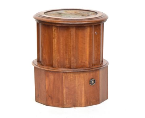 A Victorian commode converted for use as library/bed steps, with leather inset top, 41cm diameter, 49cm high 