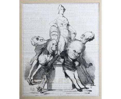 A collection of seven 19th century Honoré Daumier (1808 -1879) humorous prints cut from French newspapers, mainly from the 'L