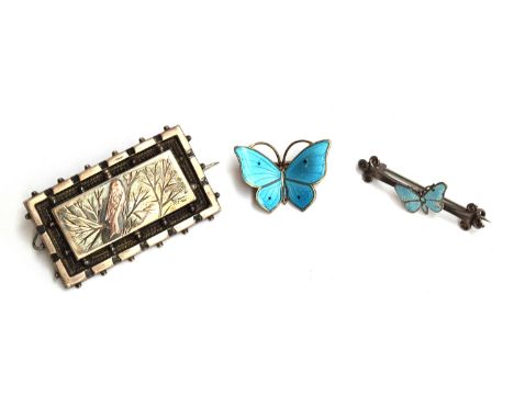 A Norwegian silver and silver guilloche enamel aqua blue butterfly brooch by Marius Hammer, wingspan 25mm, 2.9g. Engraved 930