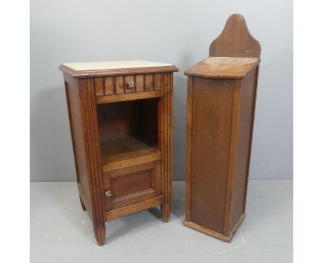 A French oak pot cupboard, with inset tile and top and carved decoration, width 40cm, height 74cm, depth 37cm, and a baguette