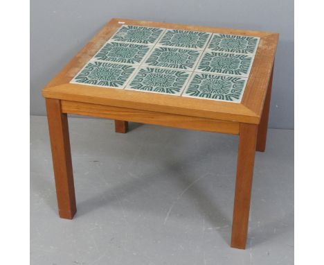A Danish style teak tile top coffee table. Width 57cm, height 43cm.