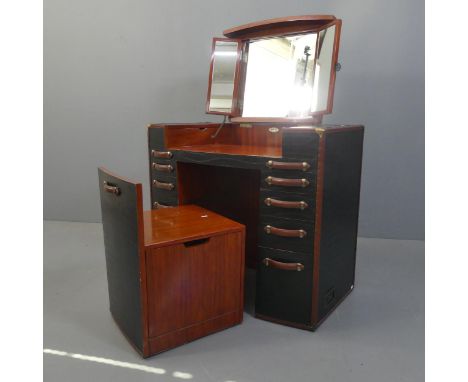 Starbay, La Desirade - A high end leather clad steamer trunk style dressing table with tuck under seat, the lift up top with 