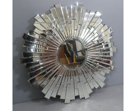 A modern Sunburst design Art Deco style wall mirror. Diameter 100cm.