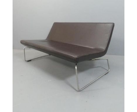 Barber and Osgerby for Cappellini, Italy - A Superlight two-seater settee or sofa, the leather upholstered seating on metal r