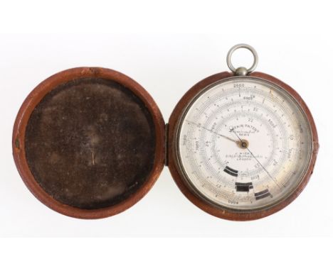 Pocket barometer by J Hicks of London, Watkin Patent, numbered 1012, in leather case, 9.5cm. CONDITION REPORT: Functions when