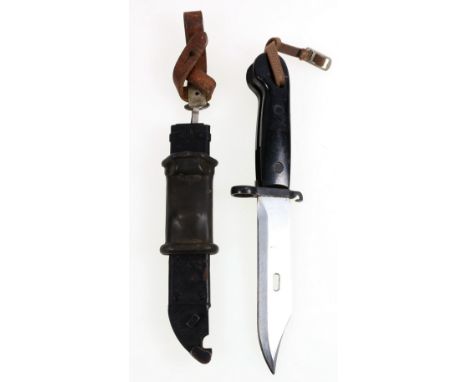 Russian AKM knife bayonet having saw back blade and wire cutting feature with scabbard, blade length 15cm, bayonet length 28c