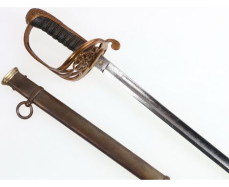 British 1892 pattern infantry sword having etched blade with 1st LRV markings, the ricasso marked for Hobson & Sons, brass go