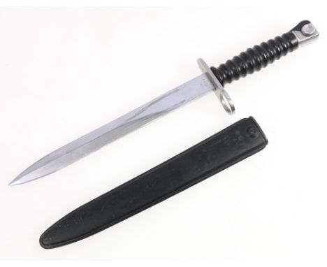 Swiss SIG57 bayonet having double-edged medial ribbed blade, ricasso stamped V266558 and FW monogram, with scabbard, blade le