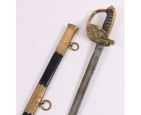 British 1845 pattern naval officers sword with scabbard, blade length 80cm, sword length 95cm.