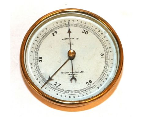 Short & Mason Ltd of London no.4840 compensated MKII barometer, military issue, broad crows foot arrow mark to dial and rever