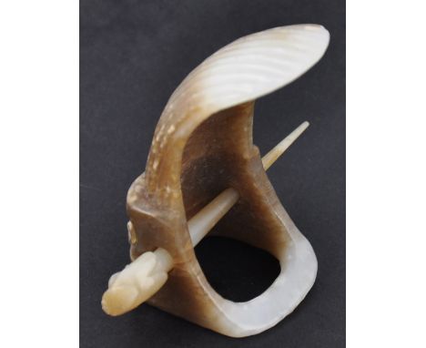 A Chinese carved jade hair-clasp and pin 