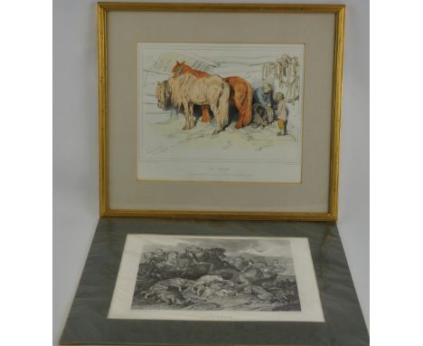 Sir Edwin Landseer R.A., a framed hand-coloured print 'The Stable' 1876, 22 x 26cm, together with a similar unframed monochro