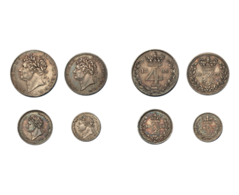 George IV (1820-1830), Maundy set, 1826, laureate head left, rev. crowned mark of value, twopence with T over B in Britannia,