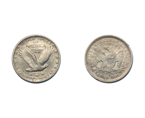 USA, 25 cents, 1853, Liberty seated, (KM 78) together with a Morgan dollar, 1921, Philadelphia, (KM 110). The first very fine