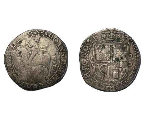 Charles I (1625-1649), Halfcrown, Worcester mint, King on horseback left, no ground line, rev. crowned square topped shield, 