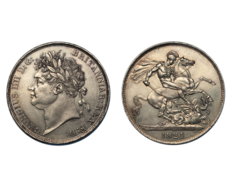 George IV (1820-1830), Crown, 1821, laureate head left, rev. St. George slaying dragon, date in exergue, BP to upper right, t