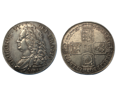 George II (1727-1760), Crown, 1746, old laureate and draped bust left, LIMA below, rev. crowned cruciform shields, angles pla