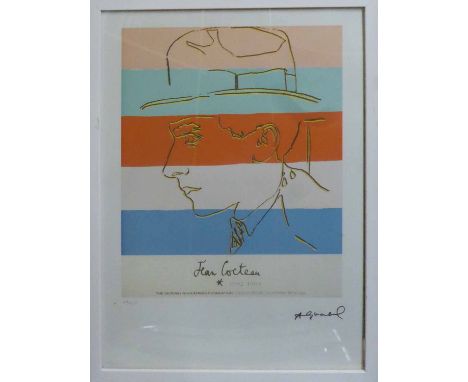 ANDY WARHOL 'Jean Cocteau', lithograph, from Leo Castelli gallery, stamped on reverse, edited by G. Israel on Arches paper, n