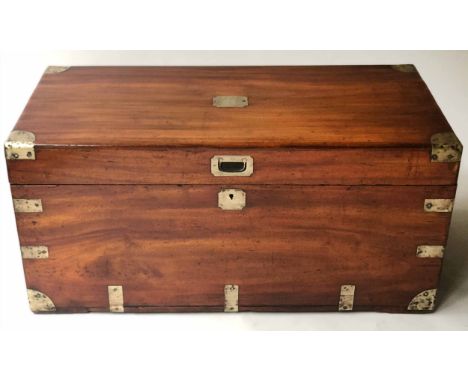 NAVAL TRAVELLING TRUNK, 19th century Colonial camphorwood and brass bound with rising lid and carrying handles, 52cm x 49cm H