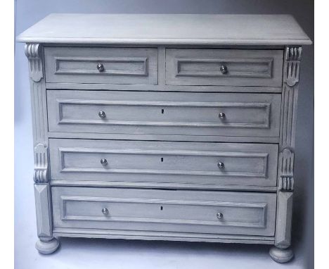 COMMODE, 19th century French Louis XVI style traditionally grey painted with two short and three long drawers, 106cm x 51cm x