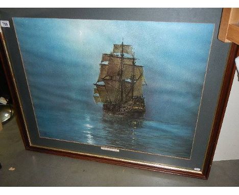 A large framed and glazes seascape print. (collect only)