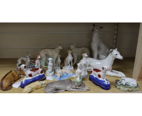 A collection of 19 ceramic models of greyhounds, various
