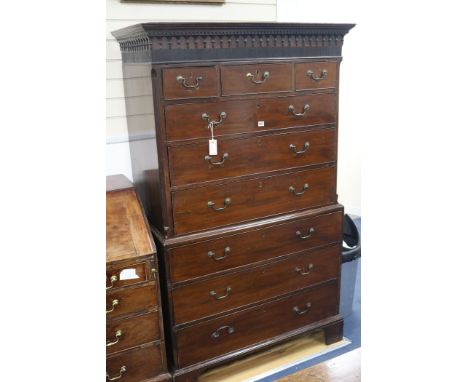 A Georgian mahogany chest on chest fitted six long drawers and three short drawers, on bracket feet, H.185cm