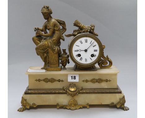 A French gilt metal and alabaster eight day mantel clock