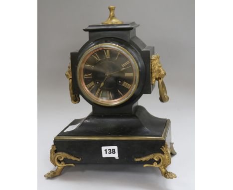 A French black marble eight day mantel clock